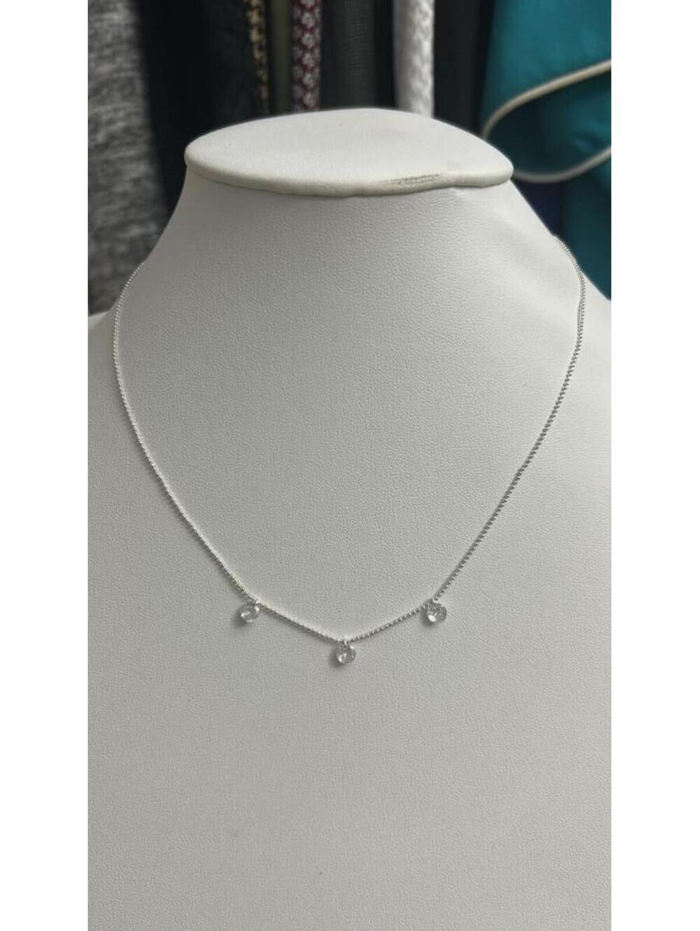 Delicate Silver Tone Necklace with Three Dangle Charms